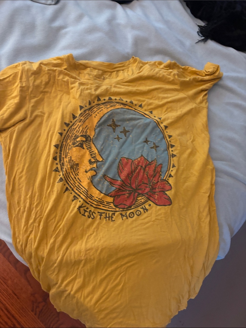 Yellow Graphic Tee with Moon, Stars & Red Floral Motif